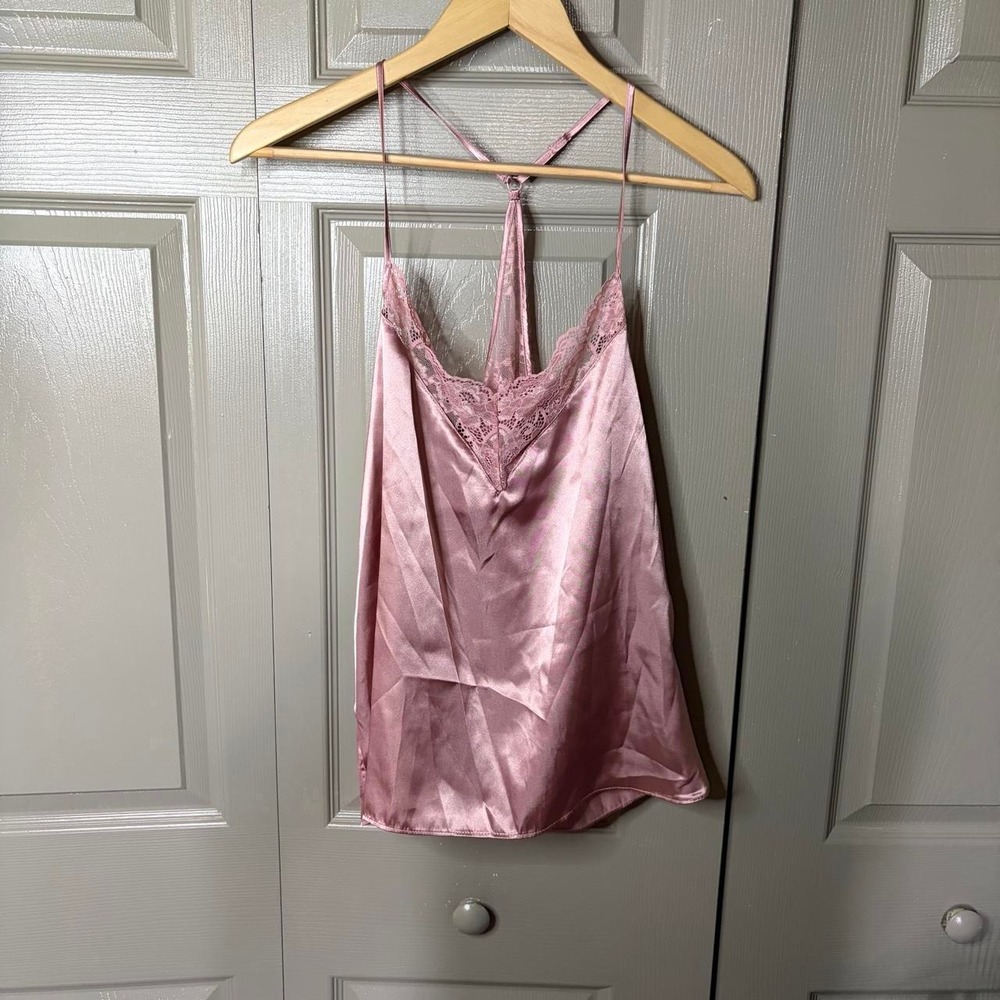 In Bloom by Jonquil Rose Lotus Pink Silk Lace Trim Cami Blouse Large NWT